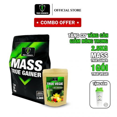 [FREE SHIP]Combo 2.5kg Mass True Gainer và 1 gói True Vegie Kèm Bình Lắc - Tăng Cân - Tăng Cơ - Giảm Nóng Trong